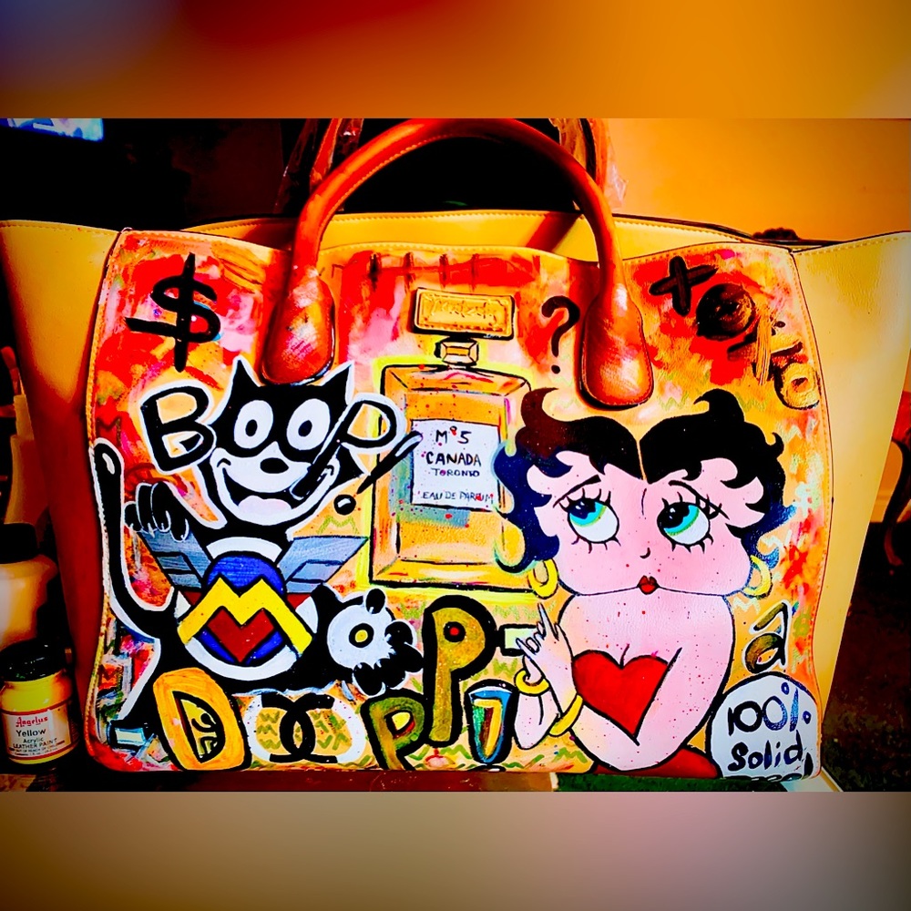 Custom artwork on functional handbag